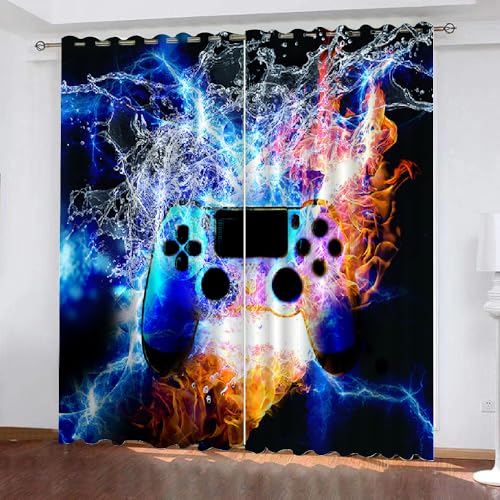 XPINGO 3D Gamer Vorhänge mit ösen 2er Set B 280 X H 175 cm Gamepad Gardinen Blickdicht Kälteschutz Schallschutz Verdunkelung Wärmeisolierende Vorhang für Wohnzimmer Schlafzimmer（Stil 15-13） von XPINGO