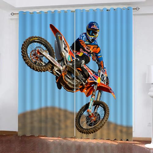 XPINGO 3D Motocross Vorhang mit ösen 2er Set B 234 X H 183 cm Motorrad Gardinen Blickdicht Kälteschutz Schallschutz Verdunkelung Wärmeisolierende Vorhänge für Wohnzimmer Schlafzimmer（Stil 6-11） von XPINGO
