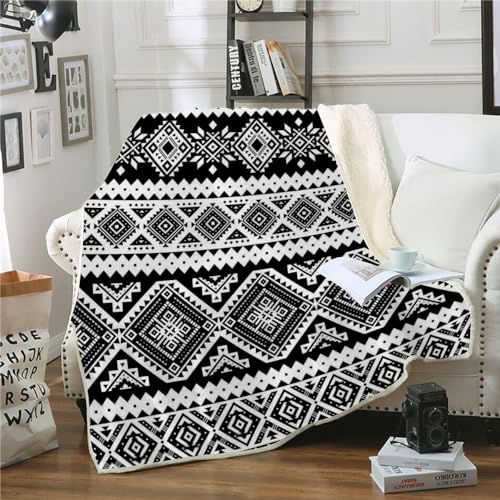XPINGO Boho Kuscheldecke Sherpa Decke 150x200 cm Mikrofaser Super Weich und Warme Winter Blanket 3D Bohemien Retro Wohndecke Kinder Fleecedecke Flauschige Sofadecke für Sofaüberwurf Tagesdecke von XPINGO