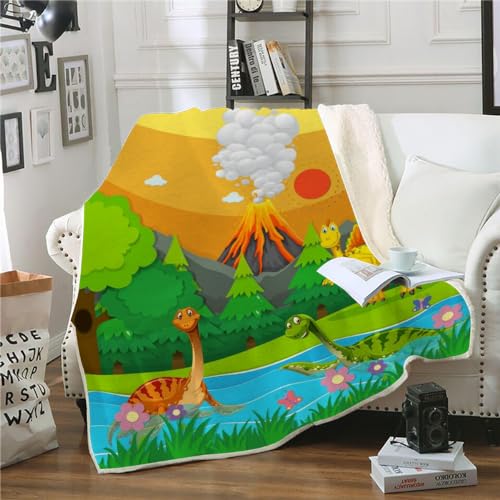 XPINGO Dino Kuscheldecke Sherpa Decke 130x150 cm Mikrofaser Super Weich und Warme Winter Blanket 3D Cartoon Dinosaurier Wohndecke Kinder Fleecedecke Flauschige Sofadecke für Sofaüberwurf Tagesdecke von XPINGO