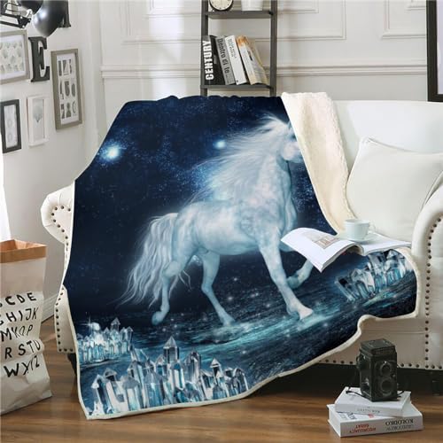 XPINGO Einhorn Kuscheldecke Sherpa Decke 150x200 cm Mikrofaser Super Weich und Warme Winter Blanket 3D Sternenhimmel Einhorn Wohndecke Fleecedecke Flauschige Sofadecke für Sofaüberwurf Tagesdecke von XPINGO