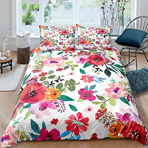 XPINGO Erwachsene Bettwäsche Blumen 220x240 cm 3teilig 100% Mikrofaser Sommer Weiche Winter Warm Bettbezüge mit Reißverschluss 3D Romantisch Aquarell Bettbezug mit 2 Kissenbezüge 80x80 cm von XPINGO