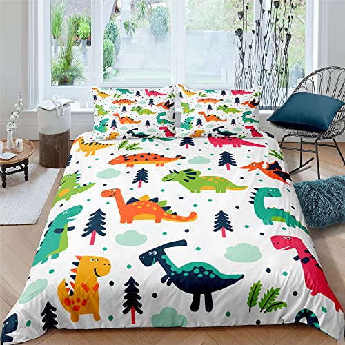 XPINGO Erwachsene Bettwäsche Dinosaurier 220x240 cm 3teilig Jungen und Mädchen Mikrofaser Weiche Winter Warm Bettbezüge mit Reißverschluss 3D Kawaii Dino Bettbezug mit 2 Kissenbezüge 80x80 cm von XPINGO