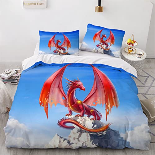 XPINGO Erwachsene Bettwäsche Drachen 220x240 cm 3teilig Jungen und Mädchen Mikrofaser Weiche Winter Warm Bettbezüge mit Reißverschluss 3D Winter Berge Bettbezug mit 2 Kissenbezüge 80x80 cm von XPINGO