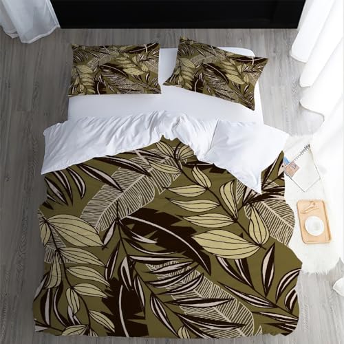 XPINGO Erwachsene Bettwäsche Palmblätter 220x240 cm 3teilig 100% Mikrofaser Sommer Weiche Warm Bettbezüge mit Reißverschluss 3D Palmblätter Bettbezug mit 2 Kissenbezüge 80x80 cm（Stil 54-10） von XPINGO