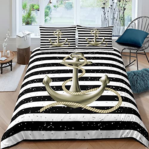 XPINGO Kinder Bettwäsche Anker 135x200 cm 4teilig Jungen und Mädchen 100% Mikrofaser Sommer Weiche Winter Warm Bettbezüge 3D Schwarz Und Weiß Geometrisch Bettbezug mit 2 Kissenbezüge 80x80 cm von XPINGO