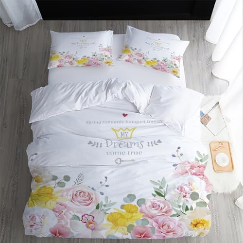 XPINGO Kinder Bettwäsche Blumen 135x200 cm 2teilig 100% Mikrofaser Sommer Weiche Warm Bettbezüge mit Reißverschluss 3D Blumen Bettbezug mit Kissenbezüge 80x80 cm（Stil 58-5） von XPINGO