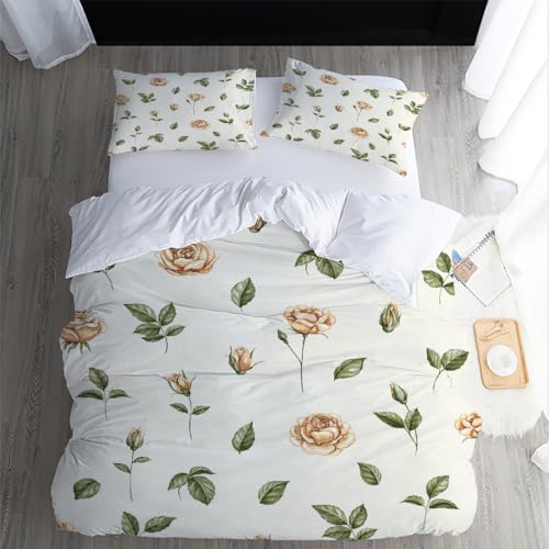 XPINGO Kinder Bettwäsche Blumen 135x200 cm 4teilig 100% Mikrofaser Sommer Weiche Warm Bettbezüge mit Reißverschluss 3D Blumen Bettbezug mit 2 Kissenbezüge 80x80 cm（Stil 58-6） von XPINGO