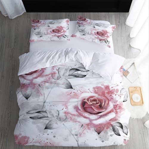 XPINGO Kinder Bettwäsche Blumen 155x220 cm 3teilig 100% Mikrofaser Sommer Weiche Warm Bettbezüge mit Reißverschluss 3D Blumen Bettbezug mit 2 Kissenbezüge 80x80 cm（Stil 51-7） von XPINGO