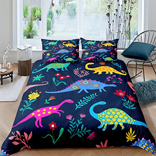 XPINGO Kinder Bettwäsche Dinosaurier 135x200 cm 2teilig Jungen und Mädchen Mikrofaser Weiche Winter Warm Bettbezüge mit Reißverschluss 3D Kawaii Dino Bettbezug mit Kissenbezüge 80x80 cm von XPINGO