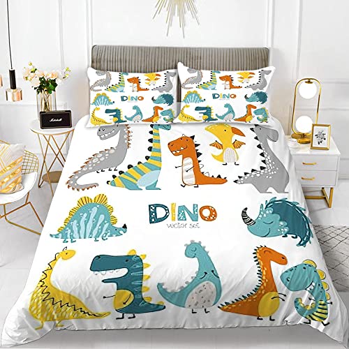 XPINGO Kinder Bettwäsche Dinosaurier 135x200 cm 2teilig Jungen und Mädchen Mikrofaser Weiche Winter Warm Bettbezüge mit Reißverschluss 3D Kawaii Dino Bettbezug mit Kissenbezüge 80x80 cm von XPINGO