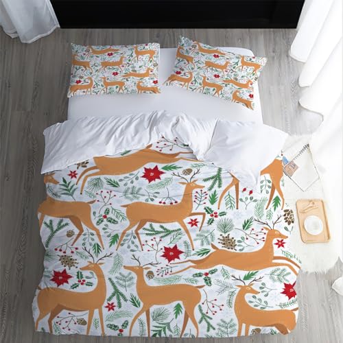 XPINGO Kinder Bettwäsche Elch 135x200 cm 4teilig 100% Mikrofaser Sommer Weiche Warm Bettbezüge mit Reißverschluss 3D Cartoon Hirsch Bettbezug mit 2 Kissenbezüge 80x80 cm（Stil 59-8） von XPINGO