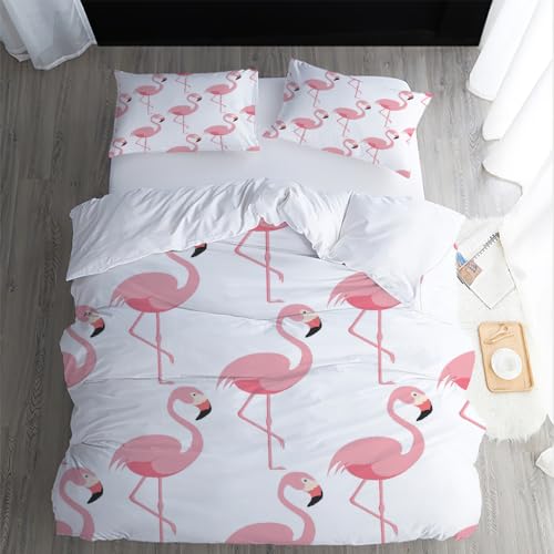 XPINGO Kinder Bettwäsche Flamingo 155x220 cm 3teilig 100% Mikrofaser Sommer Weiche Warm Bettbezüge mit Reißverschluss 3D Flamingo Bettbezug mit 2 Kissenbezüge 80x80 cm（Stil 52-5） von XPINGO