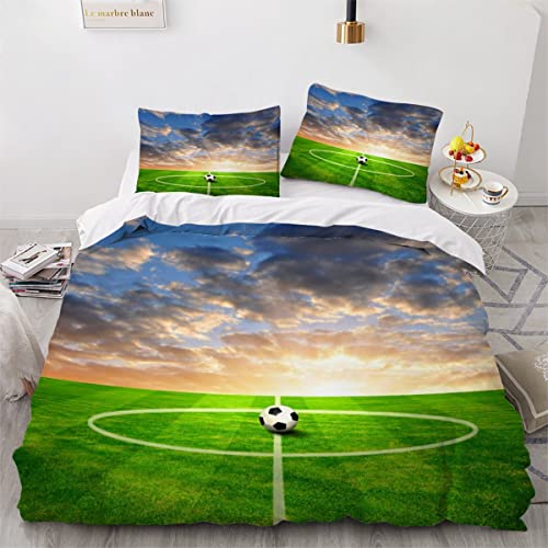 XPINGO Kinder Bettwäsche Fußball 135x200 cm 2teilig Jungen und Mädchen Mikrofaser Weiche Winter Warm Bettbezüge mit Reißverschluss 3D Sport Fußball Bettbezug mit Kissenbezüge 80x80 cm von XPINGO