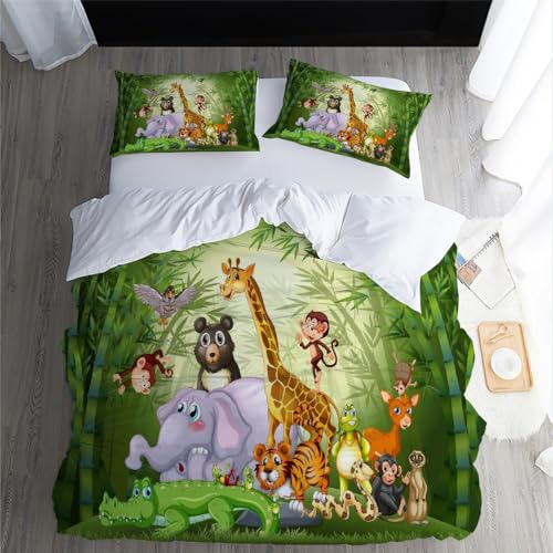 XPINGO Kinder Bettwäsche Giraffe 135x200cm 2teilig 100% Mikrofaser Sommer Weiche Warm Bettbezüge mit Reißverschluss 3D Tropischer Regenwald Tiere Bettbezug mit Kissenbezüge 80x80cm（Stil 53-1） von XPINGO
