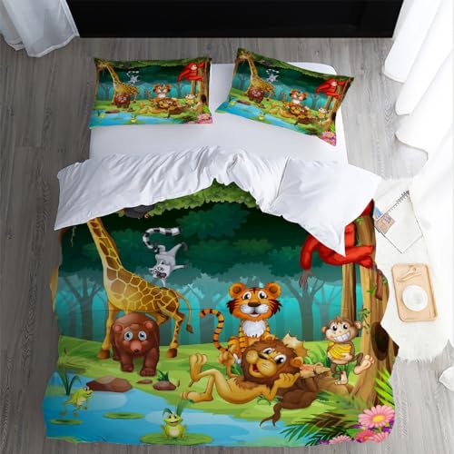 XPINGO Kinder Bettwäsche Giraffe 155x220 cm 3teilig 100% Mikrofaser Sommer Weiche Warm Bettbezüge mit Reißverschluss 3D Zoo Bettbezug mit 2 Kissenbezüge 80x80 cm（Stil 57-1） von XPINGO