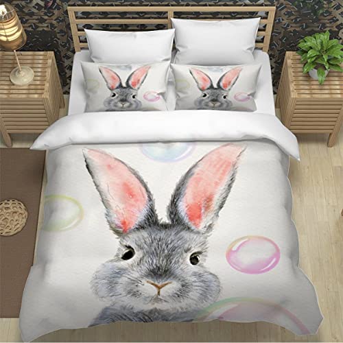 XPINGO Kinder Bettwäsche Hase 135x200 cm 4teilig Jungen und Mädchen 100% Mikrofaser Sommer Weiche Winter Warm Bettbezüge 3D Osterhase Bettbezug mit 2 Kissenbezüge 80x80 cm von XPINGO