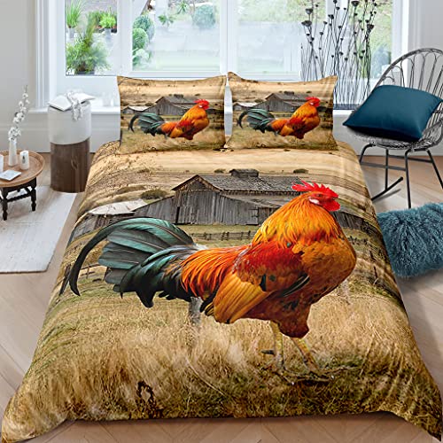 XPINGO Kinder Bettwäsche Jahrgang Bauernhof 135x200 cm 2teilig Jungen und Mädchen 100% Mikrofaser Sommer Weiche Winter Warm Bettbezüge 3D Huhn Bettbezug mit Kissenbezüge 80x80 cm von XPINGO