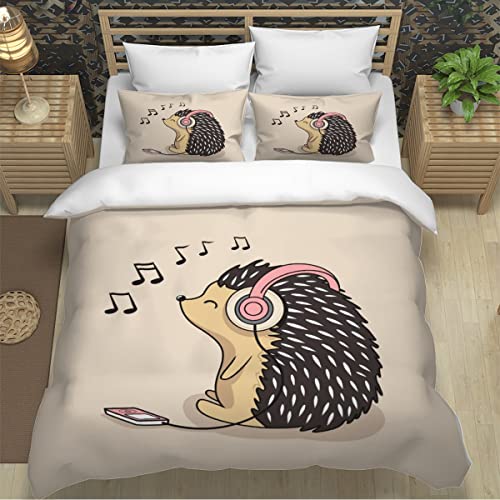 XPINGO Kinder Bettwäsche Kawaii Igel 135x200 cm 2teilig Jungen und Mädchen 100% Mikrofaser Sommer Weiche Winter Warm Bettbezüge 3D Musik Bettbezug mit Kissenbezüge 80x80 cm von XPINGO