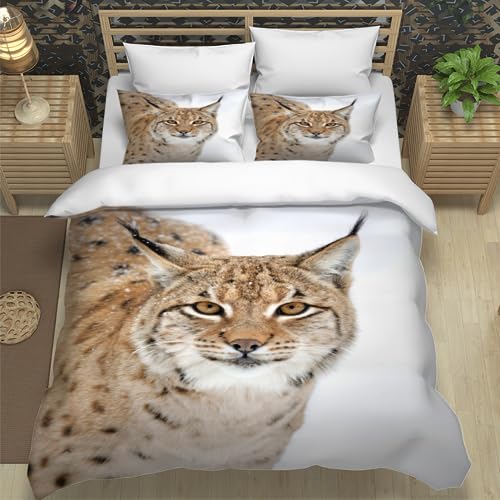 XPINGO Kinder Bettwäsche Luchs 135x200 cm 2teilig Jungen und Mädchen 100% Mikrofaser Sommer Weiche Winter Warm Bettbezüge 3D Natur Tiere Bettbezug mit Kissenbezüge 80x80 cm von XPINGO