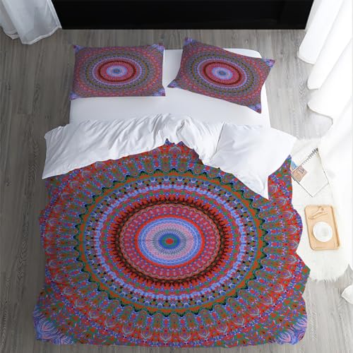 XPINGO Kinder Bettwäsche Mandala 135x200 cm 4teilig 100% Mikrofaser Sommer Weiche Warm Bettbezüge mit Reißverschluss 3D Retro Blumen Bettbezug mit 2 Kissenbezüge 80x80 cm（Stil 51-3） von XPINGO