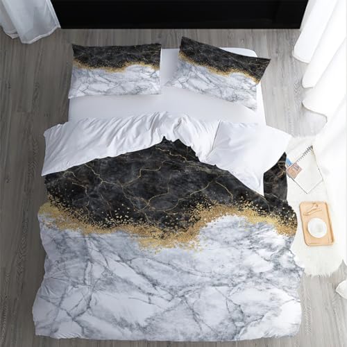 XPINGO Kinder Bettwäsche Marmor 135x200 cm 4teilig 100% Mikrofaser Sommer Weiche Warm Bettbezüge mit Reißverschluss 3D Marmor Bettbezug mit 2 Kissenbezüge 80x80 cm（Stil 53-3） von XPINGO