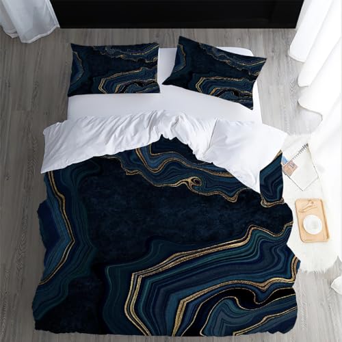 XPINGO Kinder Bettwäsche Marmor 155x220 cm 3teilig 100% Mikrofaser Sommer Weiche Warm Bettbezüge mit Reißverschluss 3D Marmor Bettbezug mit 2 Kissenbezüge 80x80 cm（Stil 55-3） von XPINGO