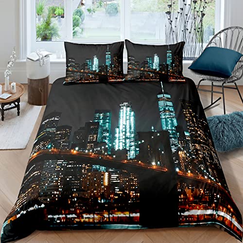 XPINGO Kinder Bettwäsche New York 135x200 cm 2teilig Jungen und Mädchen 100% Mikrofaser Sommer Weiche Winter Warm Bettbezüge 3D Stadtansicht Bettbezug mit Kissenbezüge 80x80 cm von XPINGO