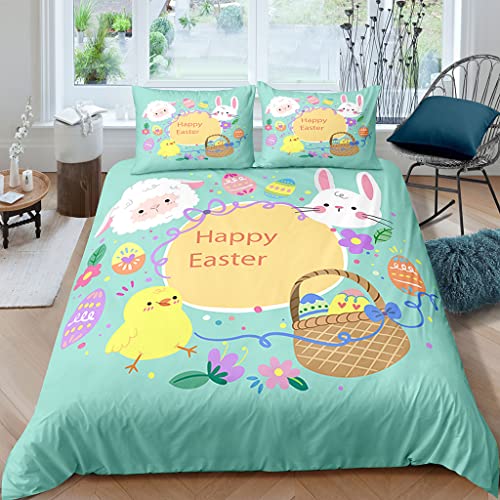 XPINGO Kinder Bettwäsche Ostern 135x200 cm 2teilig Jungen und Mädchen 100% Mikrofaser Sommer Weiche Winter Warm Bettbezüge 3D Kawaii Häschen Bettbezug mit Kissenbezüge 80x80 cm von XPINGO