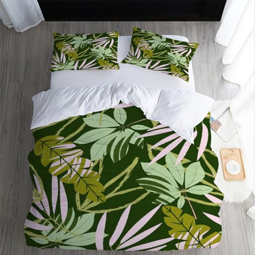 XPINGO Kinder Bettwäsche Palmblätter 155x220 cm 3teilig 100% Mikrofaser Sommer Weiche Warm Bettbezüge mit Reißverschluss 3D Palmblätter Bettbezug mit 2 Kissenbezüge 80x80 cm（Stil 52-9） von XPINGO