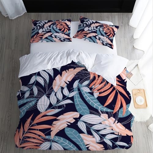 XPINGO Kinder Bettwäsche Palmblätter 155x220 cm 3teilig 100% Mikrofaser Sommer Weiche Warm Bettbezüge mit Reißverschluss 3D Palmblätter Bettbezug mit 2 Kissenbezüge 80x80 cm（Stil 56-7） von XPINGO