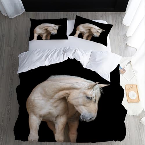XPINGO Kinder Bettwäsche Pferd 135x200 cm 4teilig 100% Mikrofaser Sommer Weiche Warm Bettbezüge mit Reißverschluss 3D Tiere Pferd Bettbezug mit 2 Kissenbezüge 80x80 cm（Stil 57-10） von XPINGO