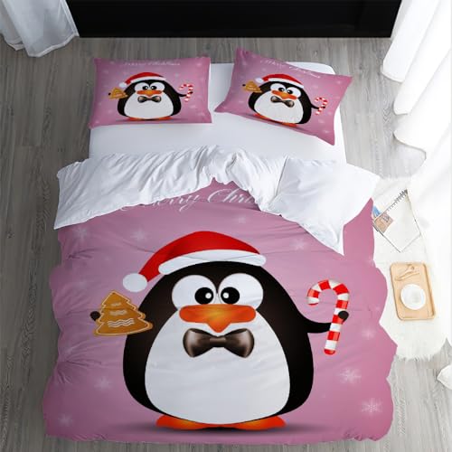 XPINGO Kinder Bettwäsche Pinguin 135x200 cm 2teilig 100% Mikrofaser Sommer Weiche Warm Bettbezüge mit Reißverschluss 3D Cartoon Pinguin Bettbezug mit Kissenbezüge 80x80 cm（Stil 55-1） von XPINGO