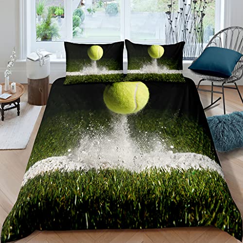 XPINGO Kinder Bettwäsche Tennis 135x200 cm 2teilig Jungen und Mädchen 100% Mikrofaser Sommer Weiche Winter Warm Bettbezüge 3D Sport Tennis Bettbezug mit Kissenbezüge 80x80 cm von XPINGO