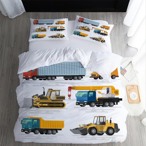 XPINGO Kinder Bettwäsche Traktor 135x200 cm 2teilig 100% Mikrofaser Sommer Weiche Warm Bettbezüge mit Reißverschluss 3D LKW Traktor Bettbezug mit Kissenbezüge 80x80 cm（Stil 57-4） von XPINGO