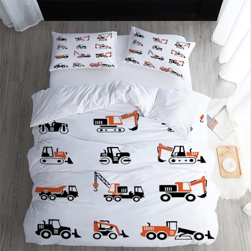 XPINGO Kinder Bettwäsche Traktor 135x200 cm 4teilig 100% Mikrofaser Sommer Weiche Warm Bettbezüge mit Reißverschluss 3D LKW Traktor Bettbezug mit 2 Kissenbezüge 80x80 cm（Stil 59-2） von XPINGO