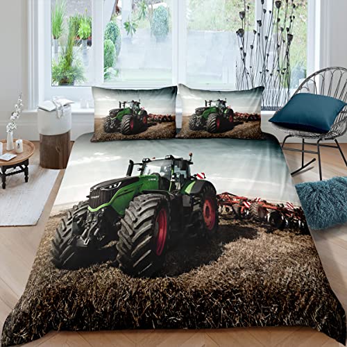 XPINGO Kinder Bettwäsche Traktor 135x200 cm 4teilig Jungen 100% Mikrofaser Sommer Weiche Winter Warm Bettbezüge mit Reißverschluss 3D Traktor Bettbezug mit 2 Kissenbezüge 80x80 cm von XPINGO