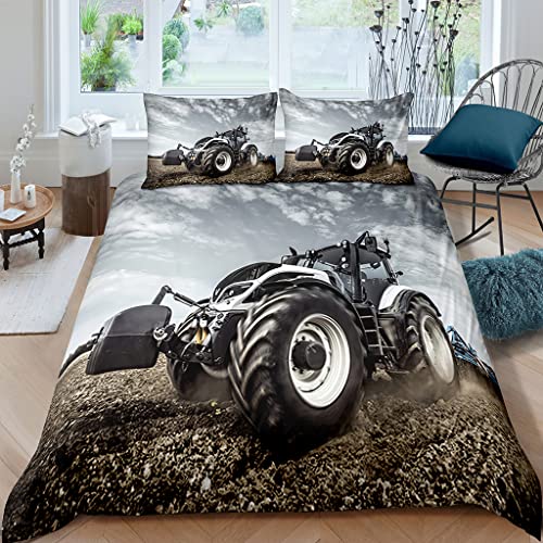 XPINGO Kinder Bettwäsche Traktor 155x220 cm 3teilig Jungen und Mädchen 100% Mikrofaser Sommer Weiche Winter Warm Bettbezüge 3D LKW Traktor Bettbezug mit 2 Kissenbezüge 80x80 cm von XPINGO