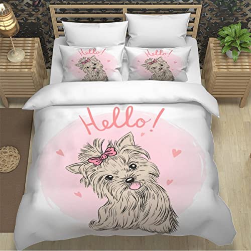 XPINGO Kinder Bettwäsche Yorkshire-Terrier 135x200 cm 2teilig Jungen und Mädchen 100% Mikrofaser Sommer Weiche Winter Warm Bettbezüge 3D Süßer Hund Bettbezug mit Kissenbezüge 80x80 cm von XPINGO