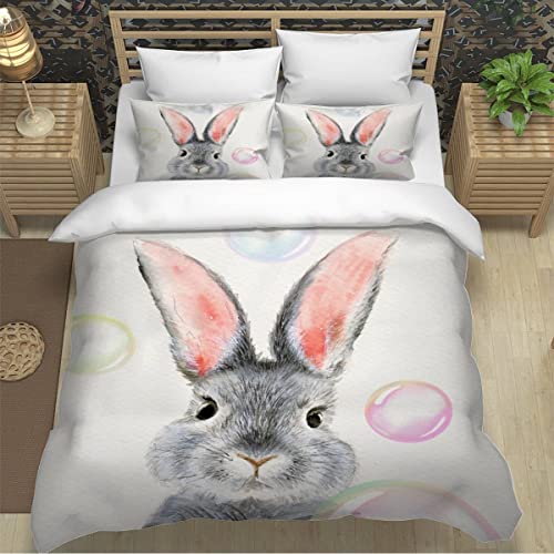 XPINGO Teenager Bettwäsche Hase 200x200 cm 3teilig 100% Mikrofaser Sommer Weiche Winter Warm Bettbezüge mit Reißverschluss 3D Osterhase Bettbezug mit 2 Kissenbezüge 80x80 von XPINGO
