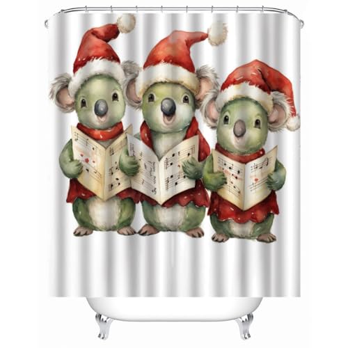 XPINGO Weihnachten Duschvorhang 120x180 cm Anti-Schimmel Anti-Bakteriell Shower Curtains 3D Koala Duschvorhänge Waschbar Wasserdicht Polyester Textil Badvorhang mit 12 Haken für Badezimmer von XPINGO