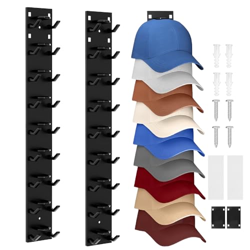 Selbstklebende Cap Halter, 2 Stück Cap Halterung Wand für Bis Zu 18 Hüte, Kappenhalter Mit Stark Haftender Film und Schrauben, Cap Aufbewahrung für Mützen, Mützenhalter für Zimmer Kleiderschrank von XPJBKC