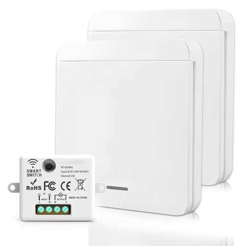 XPJBCK 2PCS Funk Lichtschalter, Funkschalter 230V, Funklichtschalter Set, Funkschalter Licht, Keine Verkabelung Erforderlich, Funk Schalterfunkschalter Licht mit Empfänger, Fernbedienung bis zu 200m von XPJBKC