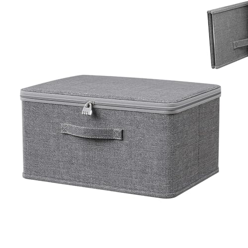 XPJBKC Abschließbare Box, 40x30x21 cm Aufbewahrungsbox mit Deckel Stoff, Faltbare Verschließbare Box, Organizer Box Abschließbare Kiste mit Schloss für Kleidung Toys Süßigkeiten von XPJBKC