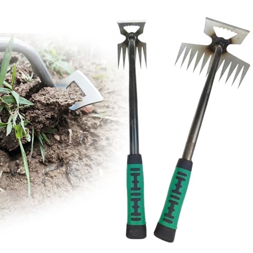 XPJBKC Gartenarbeit Hand Unkrautstecher, 2 Stück Unkraut Entferner Gerät, Fugenkratzer Unkraut mit Stiel, Unkrautjäter Gartenwerkzeug, Fugenreiniger Unkraut Reinigungsschaufel Garten(6 Zähne+11 Zähne) von XPJBKC