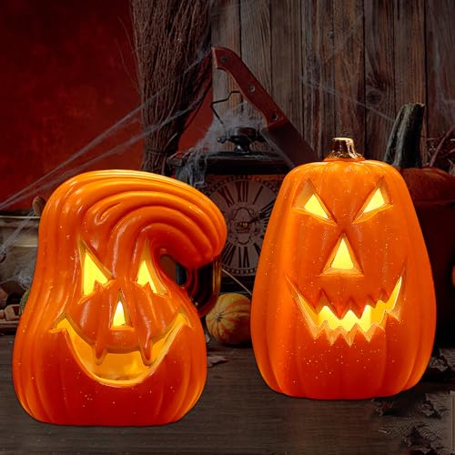 XPJBKC Halloween Deko LED Kürbis Lampe, 2 Stück Halloween Kürbis LED, kürbislicht mit led Beleuchtung, für Party Dekoration, Tischdeko, Herbstdeko von XPJBKC