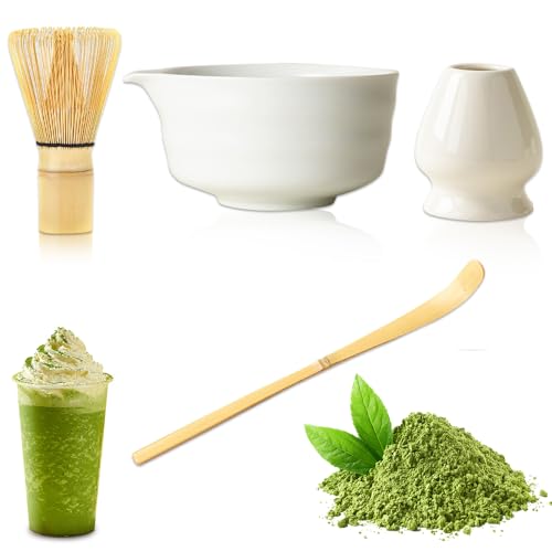 XPJBKC Macha Tea Set, Matcha Tee Set, Matcha Set, Matcha Besen Set, Matcha Zubehör mit Matcha Whisk, Schale, Matcha Löffel und Schneebesenhalter, Matcha Starter Set, Bambusbesen Matcha Zubehör, Weiß XPJBKC Macha Tea Set, Matcha Tee Set, Matcha Set, Matcha Besen Set, Matcha Zubehör mit Matcha Whisk, Schale, Matcha Löffel und Schneebesenhalter, Matcha Starter Set, Bambusbesen Matcha Zubehör, Weiß von XPJBKC