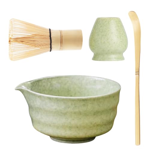 XPJBKC Matcha Set, Keramik Matcha Schale mit Ausgießer, 4 Stück Macha Tea Set aus Matcha Besen, Matcha Löffel, Matcha Bowl, Matcha Schaufelhalter, Matcha Starter Set Geschenk für Teezeremonie XPJBKC Matcha Set, Keramik Matcha Schale mit Ausgießer, 4 Stück Macha Tea Set aus Matcha Besen, Matcha Löffel, Matcha Bowl, Matcha Schaufelhalter, Matcha Starter Set Geschenk für Teezeremonie von XPJBKC