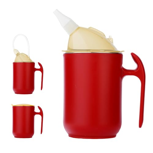 XPJBKC Schnabeltasse Senioren mit Griff, 3-In-1 Schnabelbecher Senioren mit 2 Deckeln & Strohhalm, 400ml, Schnabeltasse Erwachsene für Patient, Behinderte, Mutterschaft, Auslaufsicher (Rot) von XPJBKC