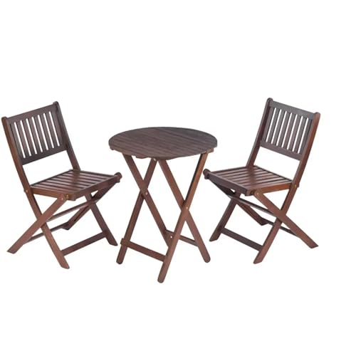 XPJYUA Holzklappstühle 3-teiliges Bistro-Set aus Akazienholz, klappbare Terrassenmöbel aus Holz for die Veranda im Hinterhof, Balkon, 1 Couchtisch und 2 klappbare Stühle von XPJYUA
